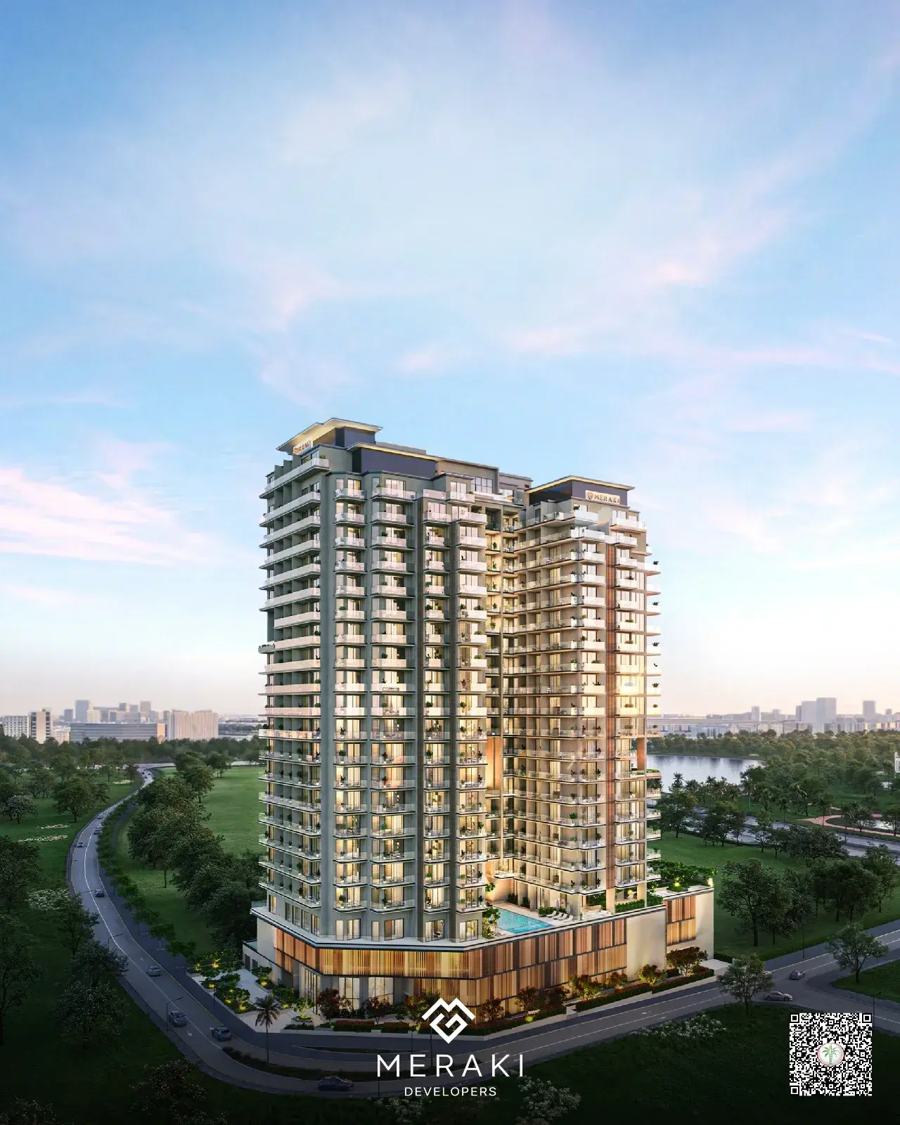 Nirvana Residence 1 by Meraki Group in Dubai Production City, designed as a wellness-led, biophilic residential community for long-term living.